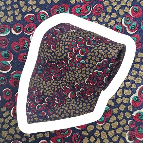 Vintage USA Christian Dior Monsieur Tie Mens Burgundy Peacock Feather Silk 58" - Picture 1 of 6